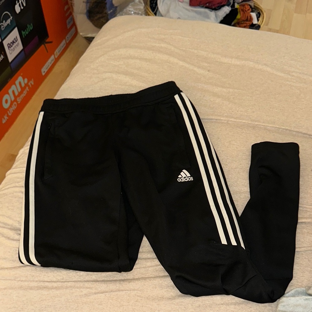Adidas Black and White Sweatpants with Iconic Stripes
